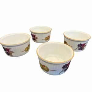 Set of 4 Royal Worcester England EVESHAM Gold Porcelain Ramekins- Fruits 3 1/4"
